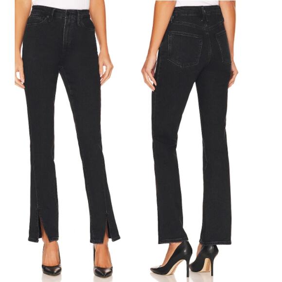 NWT Good American Good Boy Twisted Slit Denim Jeans Black Women's Size 4 / 27 - Picture 1 of 7